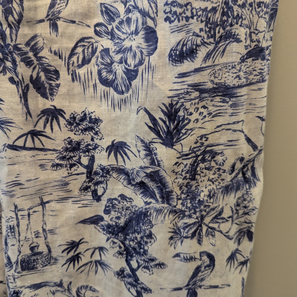 M Joie Blue & White Toile Womens 100% Linen Wide Leg Pants - Picture 2 of 8